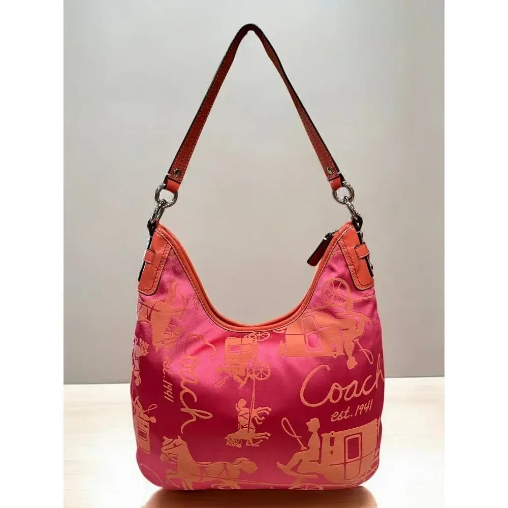 Y2K Coach F14480 Horse & Carriage Sateen Hobo Bag & Pleated Wristlet